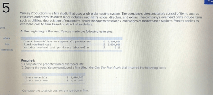 Film job productions yancey uses studio direct materials costing order company system required homeworklib cost calculations particular intermediate decimal compute