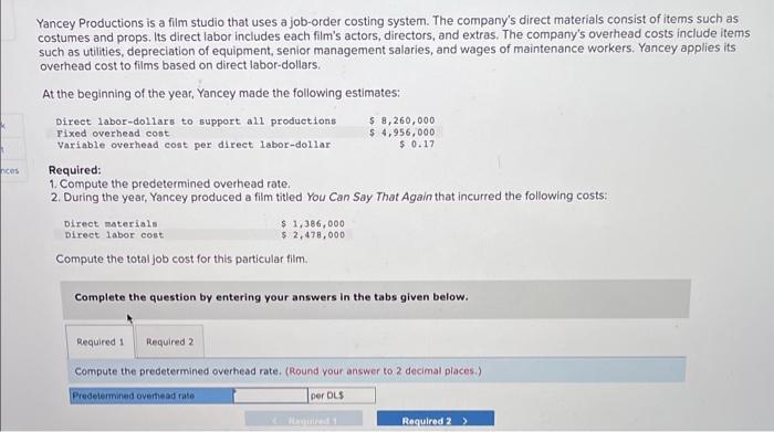 Productions yancey solved requirement