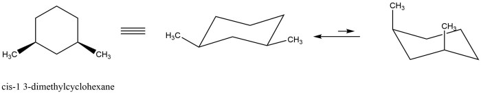 For cis-1 3-dimethylcyclohexane which two chair conformations are in equilibrium