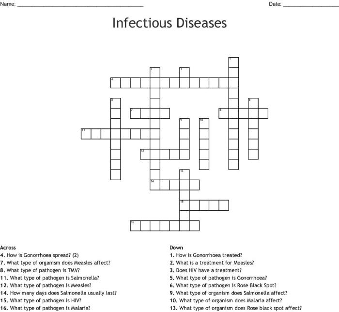 Infectious diseases crossword puzzle answer key