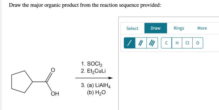 Draw the major organic product from the reaction sequence provided